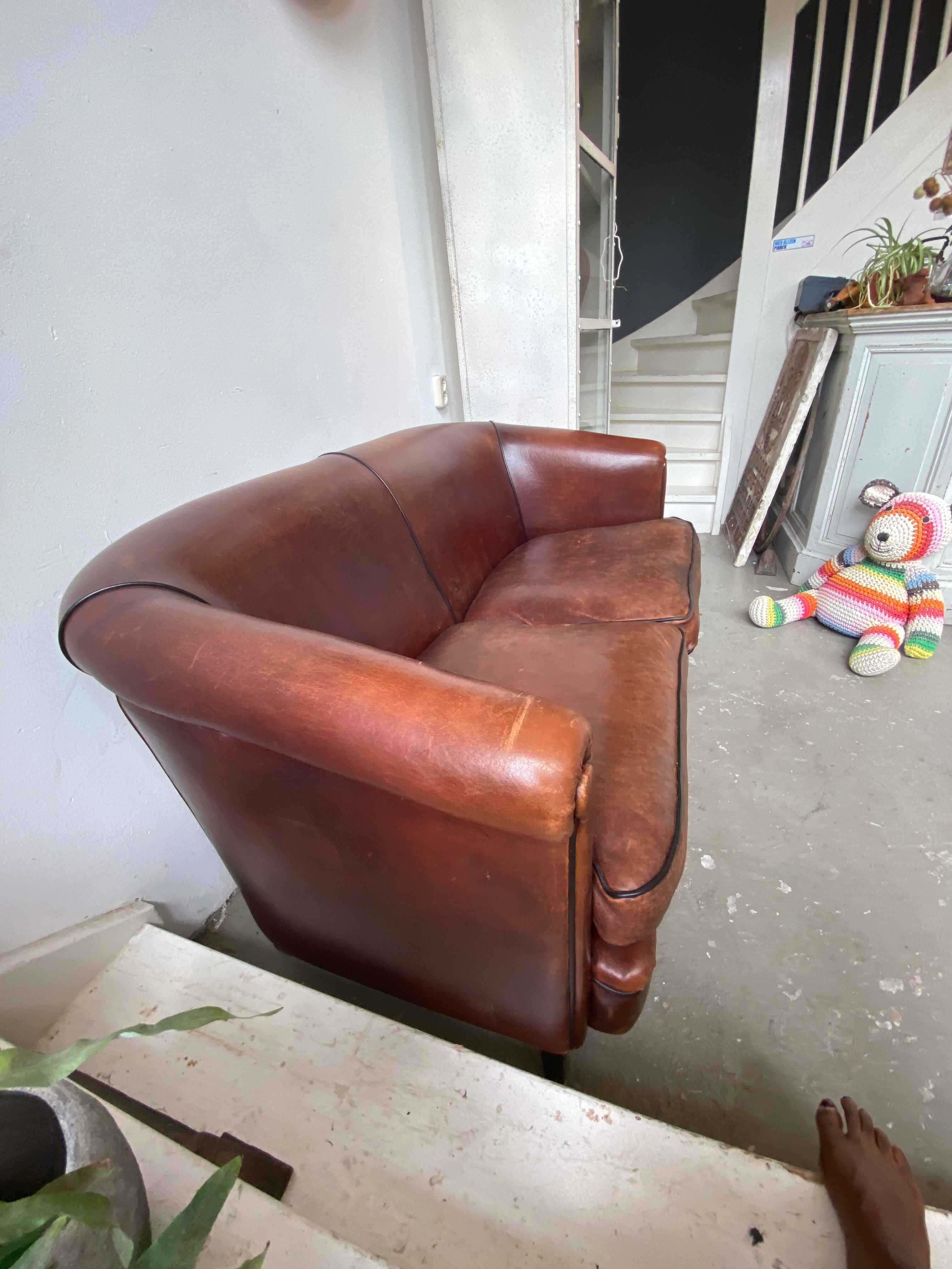 Canapé deux places vintage en cuir