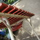 Garden table and two vintage canvas chairs 50/60