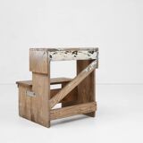 Industrial small stepladder in wood with old layers of paint, Belgium ca. 1920
