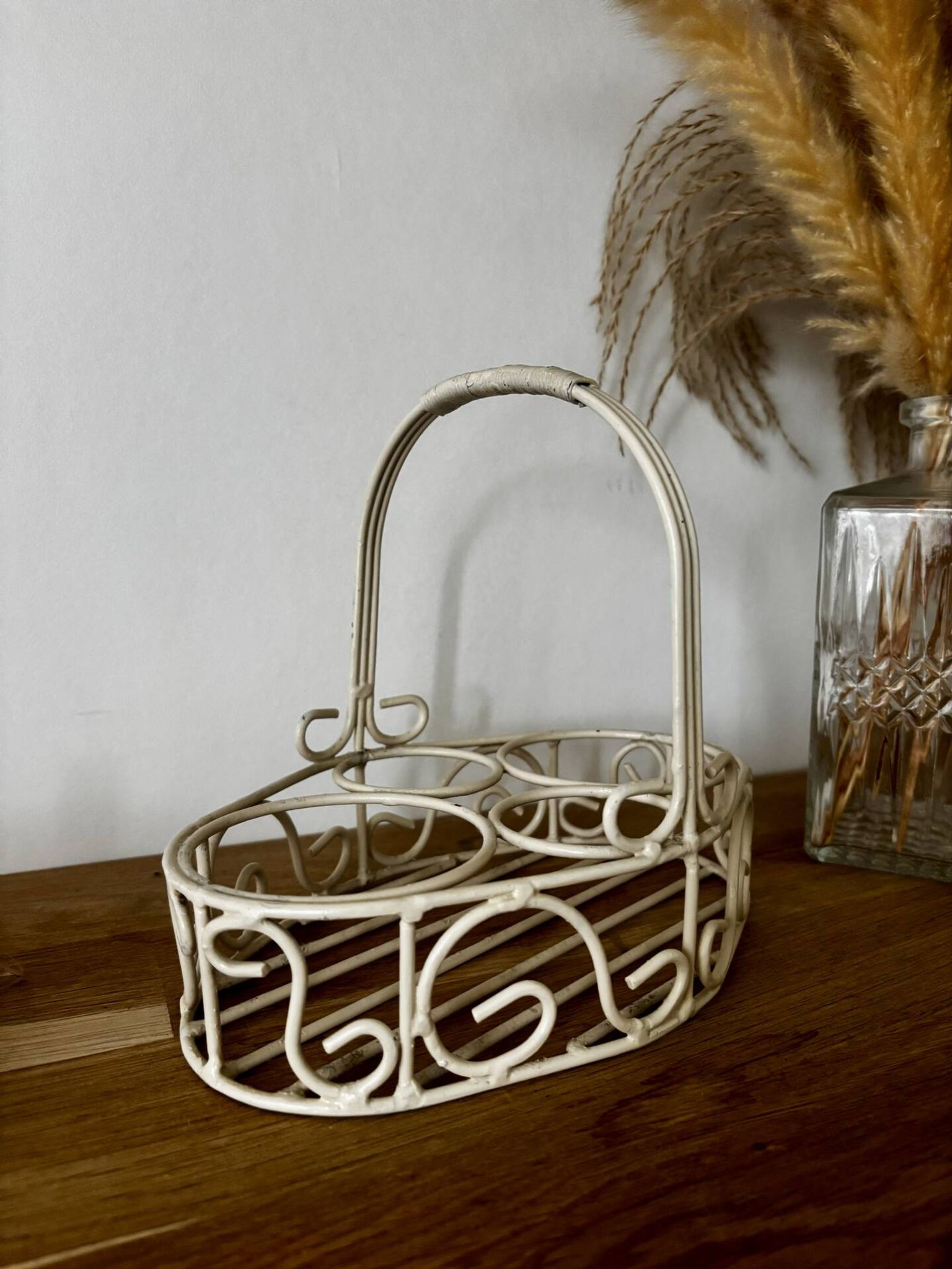 Beige cream metal basket shabby chic