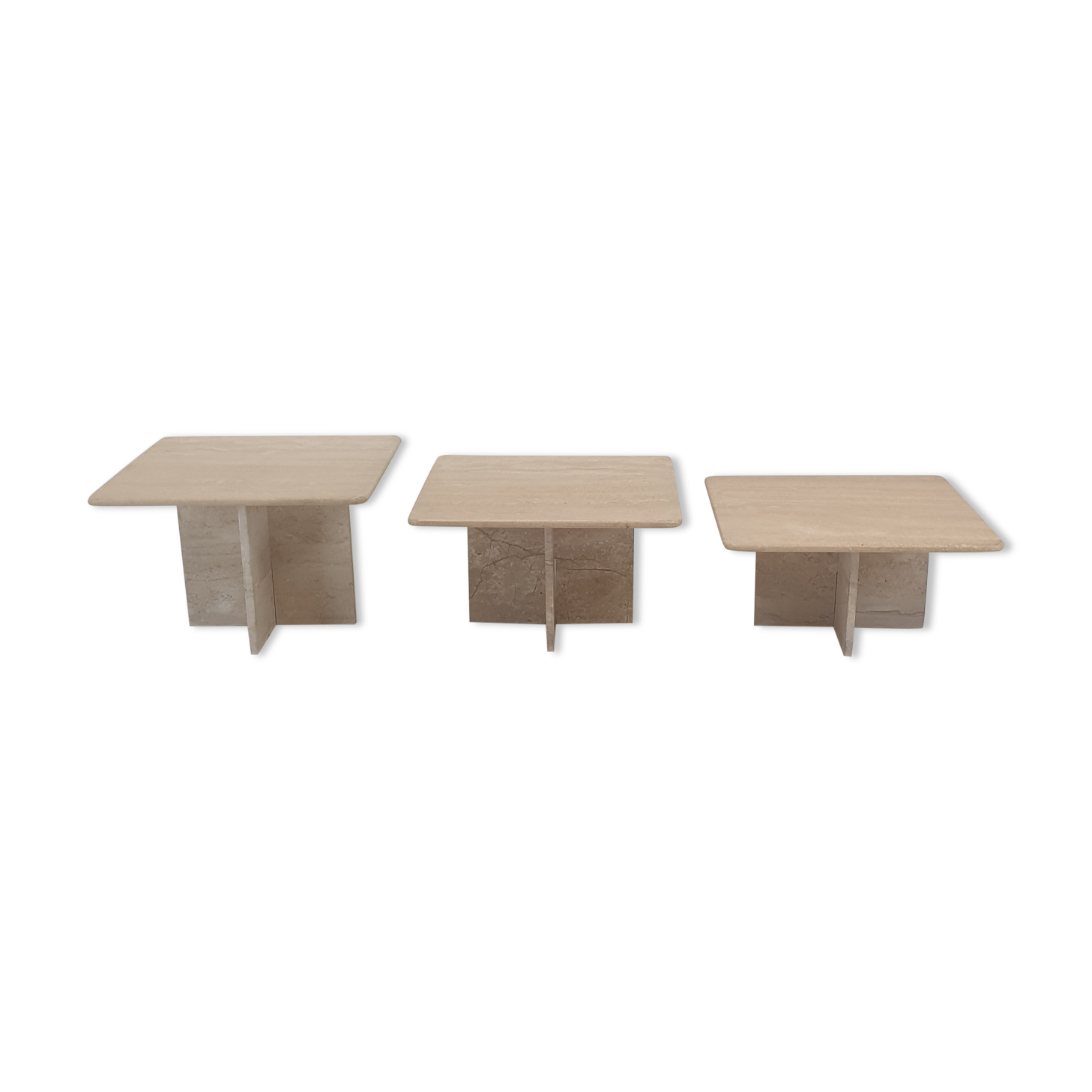 Set of 3 italian travertine coffee or side tables, 1980s