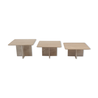 Set of 3 italian travertine coffee or side tables, 1980s