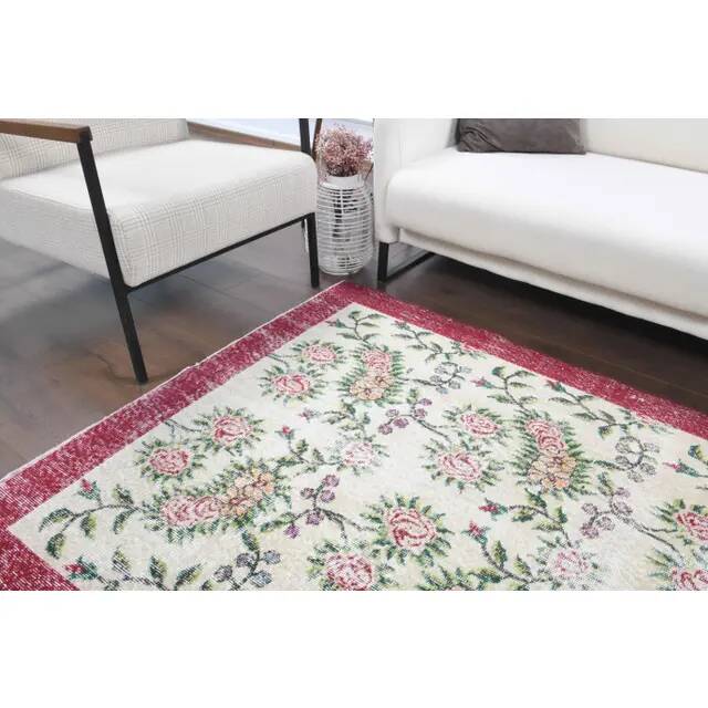 1970s Turkish Oushak Handmade Wool Cotton Beige Area Rug 127x235