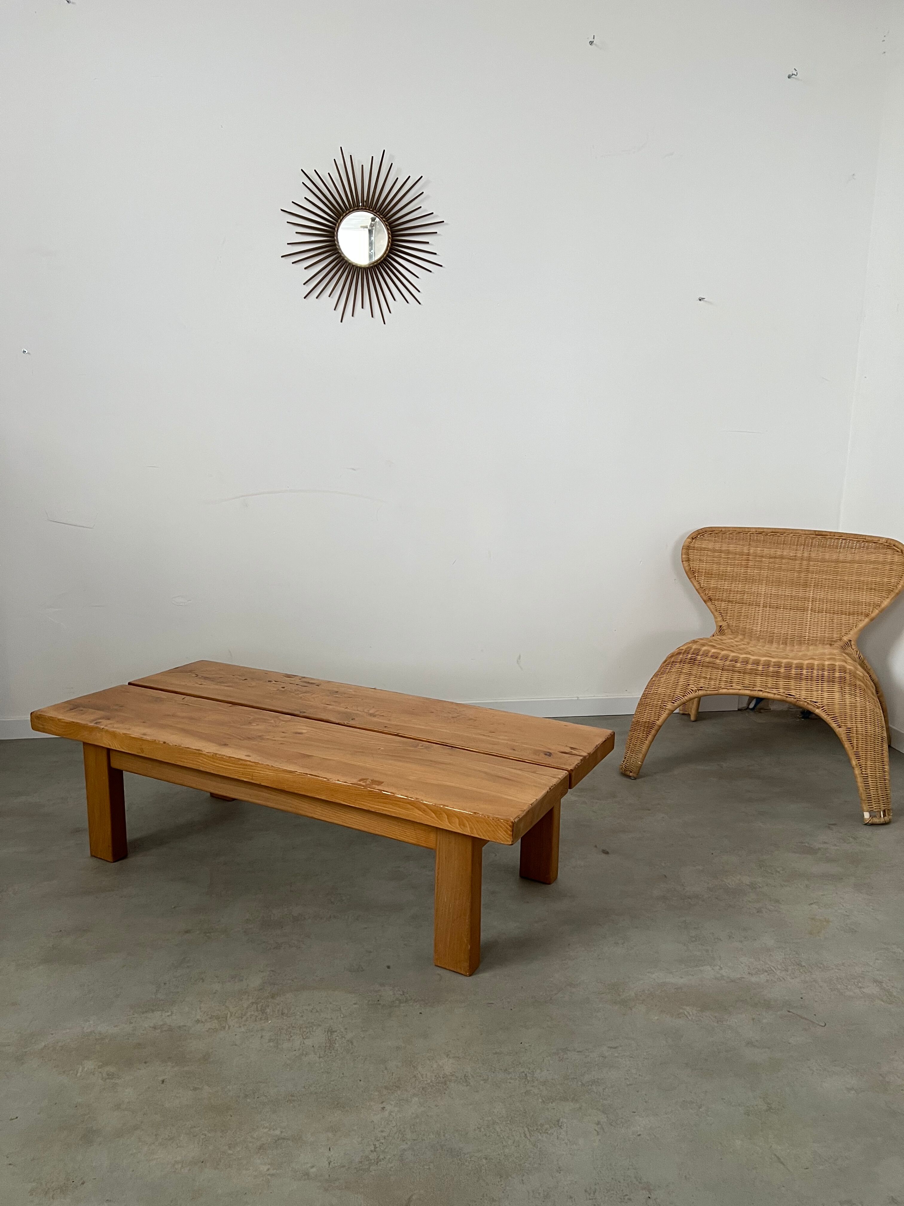 Solid elm wood coffee table 60s