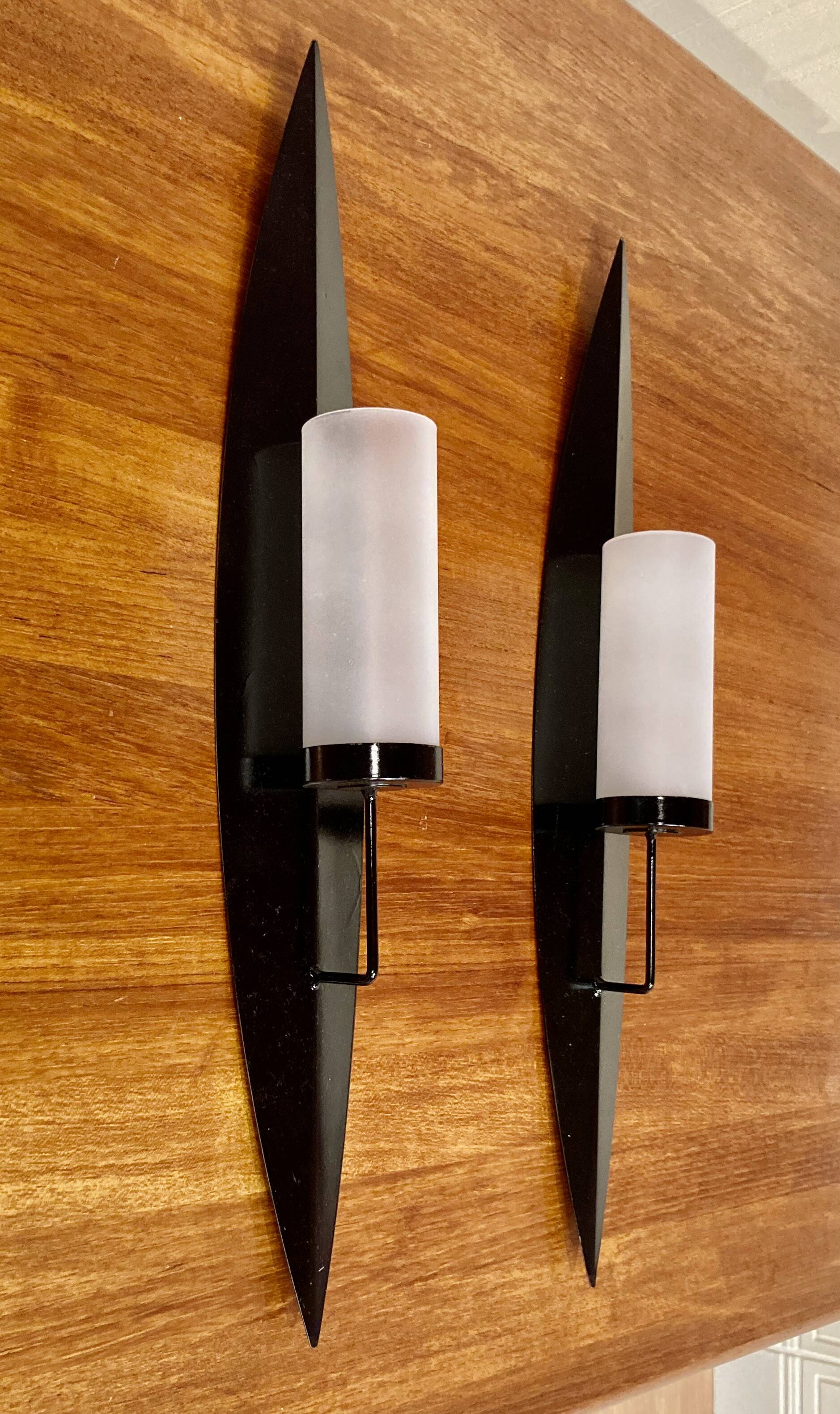 Pair of scandinavian design metal and glass lanterns.