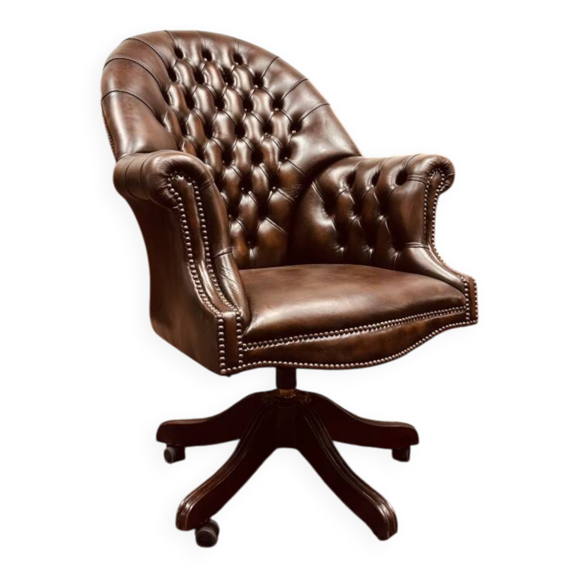 Chaise de bureau classique anglaise Chesterfield marron foncé