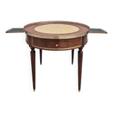 Louis XVI style mahogany bouillotte table in marquetry and bronze