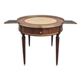 Louis XVI style mahogany bouillotte table in marquetry and bronze