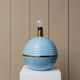 XXL light blue ceramic table lamp with gold band, Italy 1980s, Hollywood Regency
