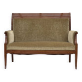 1950s, 2 seater Danish highback sofa, furniture velour, laqered teak wood.