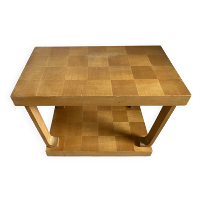 Table d’appoint Art déco à deux plateaux, placage damier et filets de