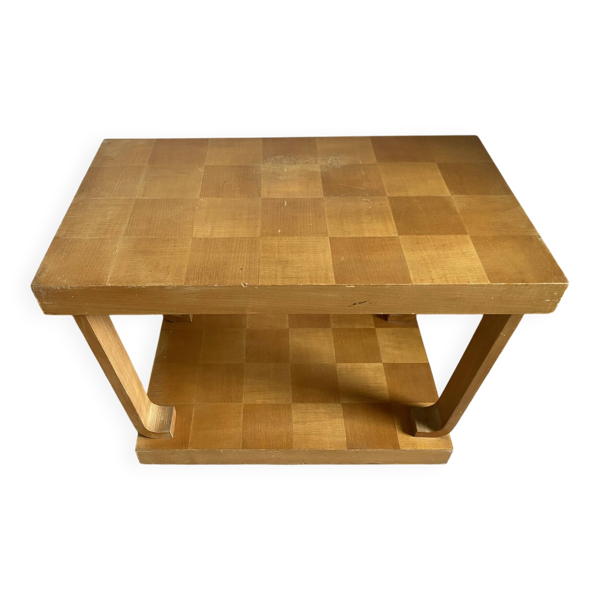 Table d’appoint Art déco à deux plateaux, placage damier et filets de