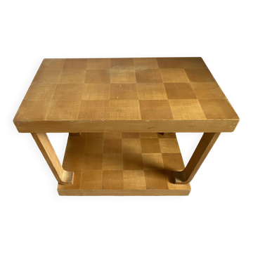 Art Deco side table with two tops, checkerboard veneer and inlays.