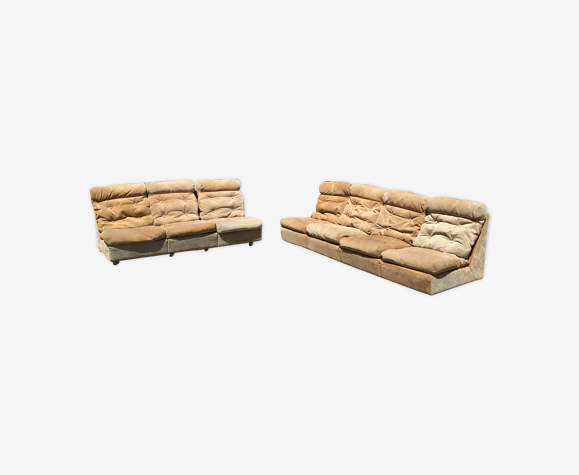 Vintage Camel Suede 3 And 4 Seater Sofa Set Selency Vintage Camel Suede 3 And 4 Seater Sofa, Suede Leather Sofa
