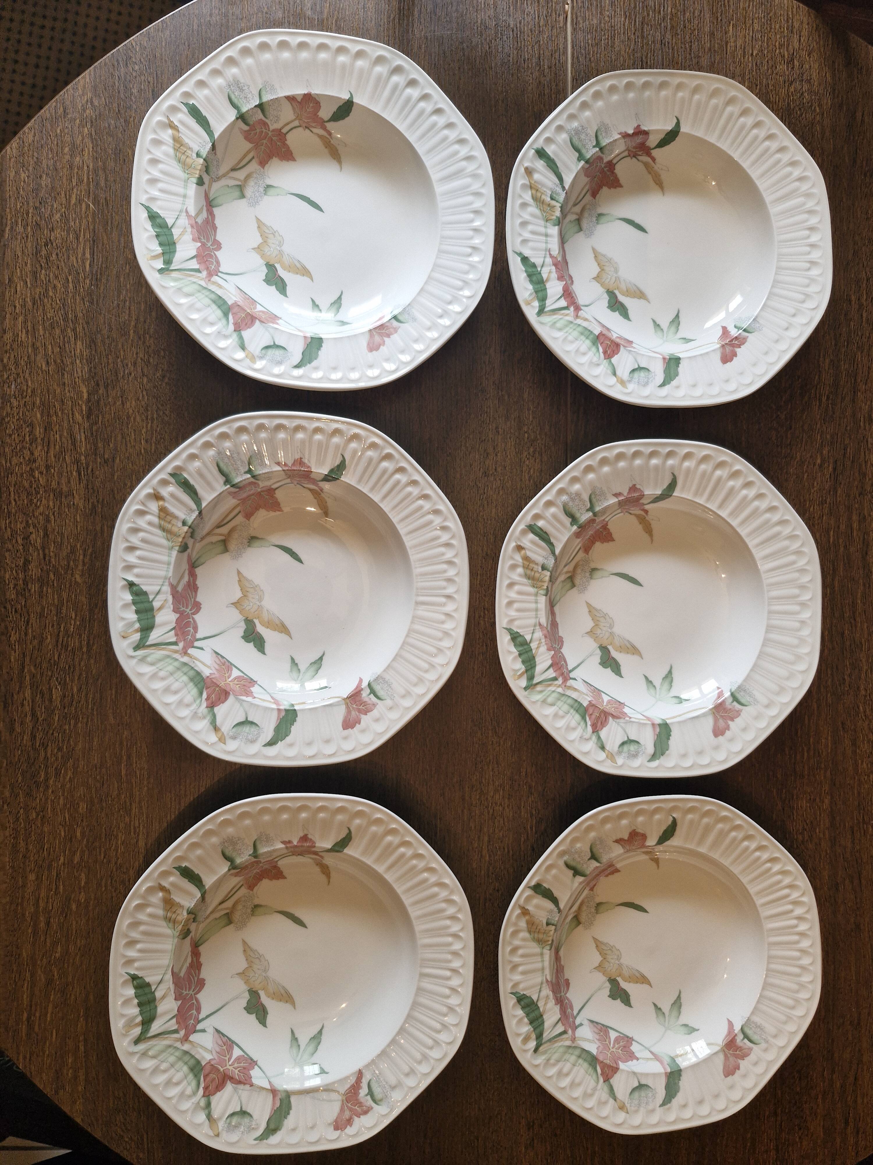 6 soup plates in vintage Spanish potensa earthenware