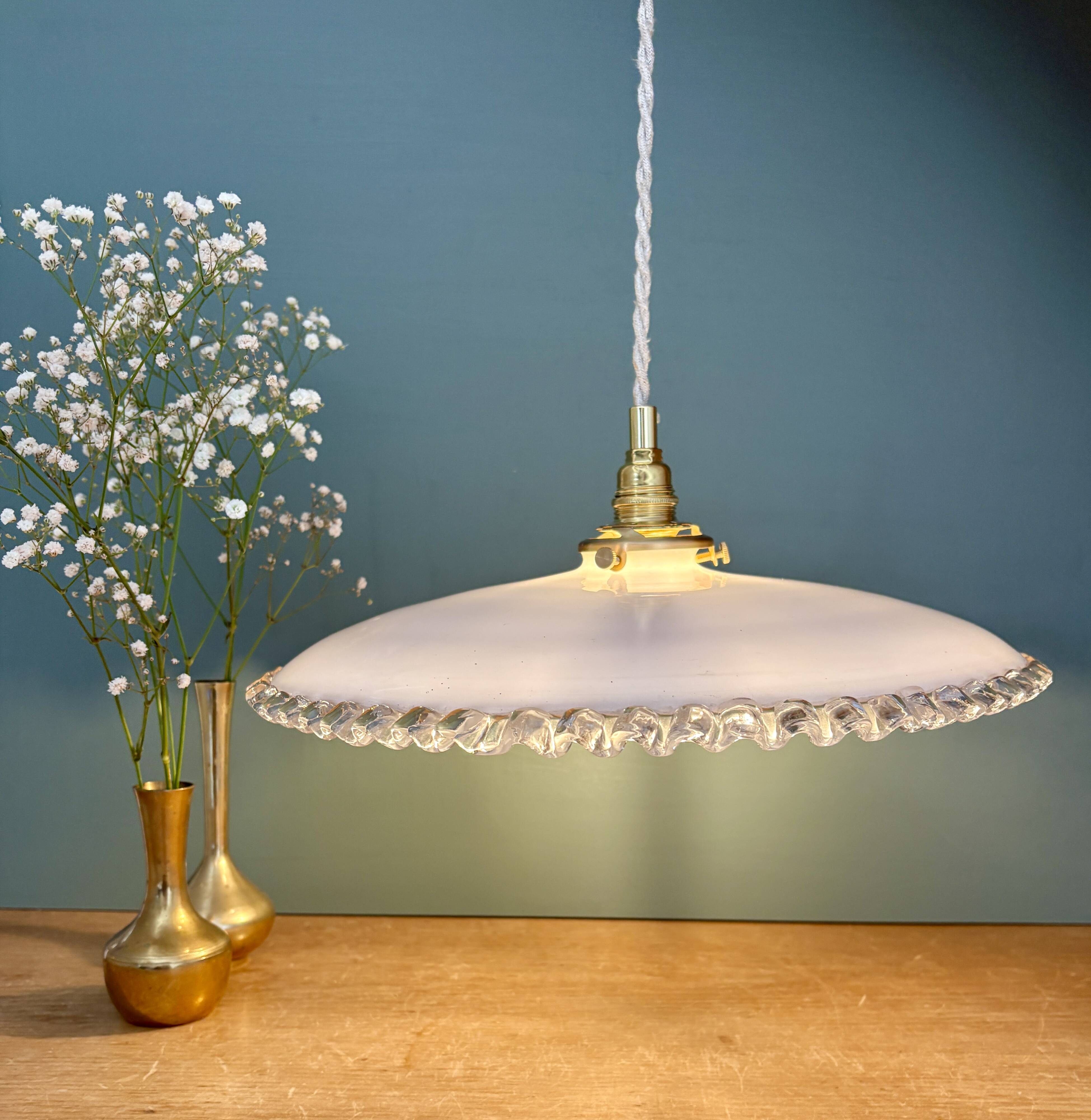 XXL vintage opaline lampshade pendant light