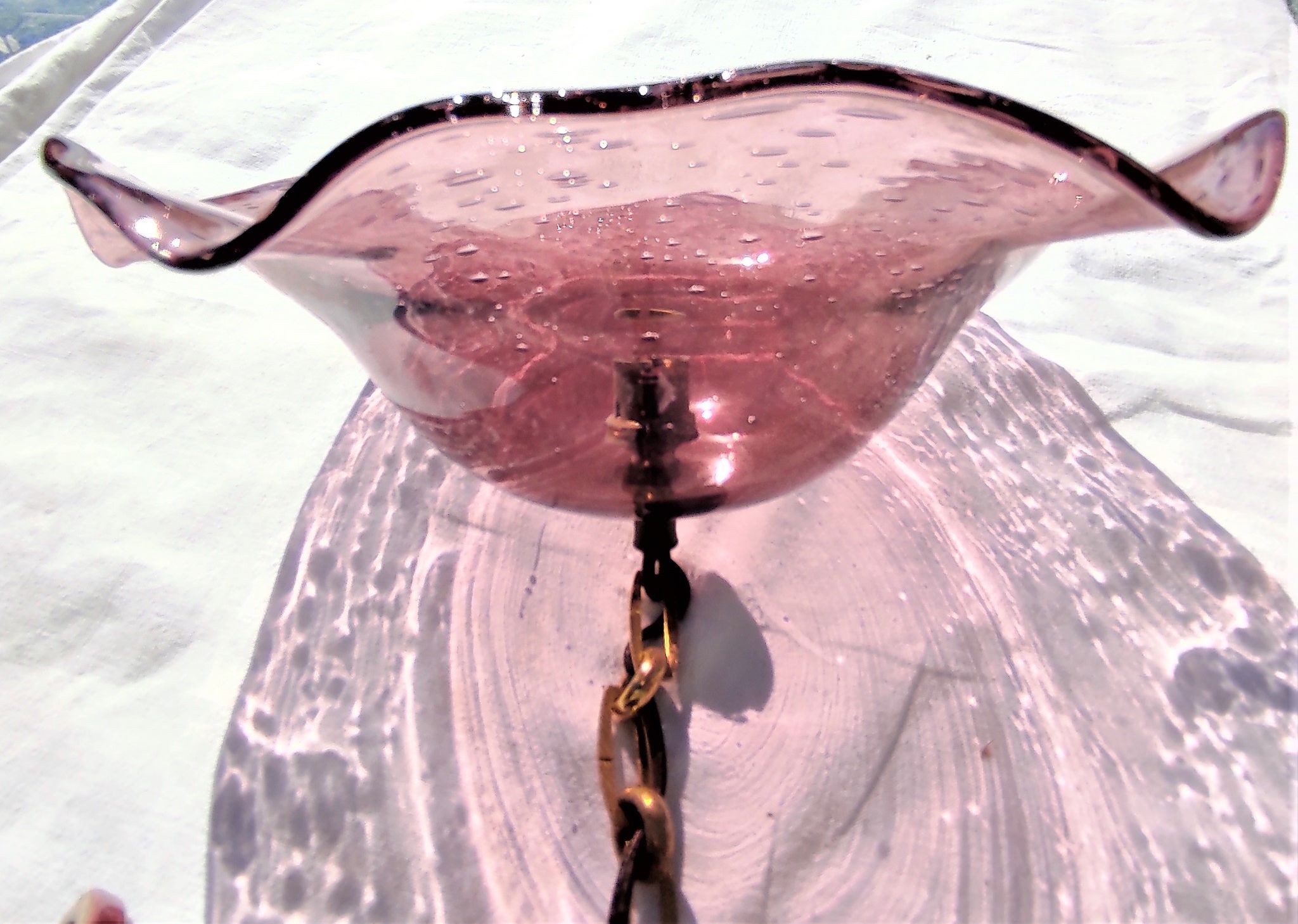 Bubble glass pendant light with engraved inscription of the town of Biot circa 1950