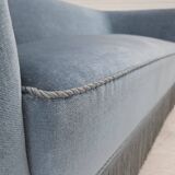 1970s, Danish 2-seater sofa, blue furniture velour, oak wood legs.