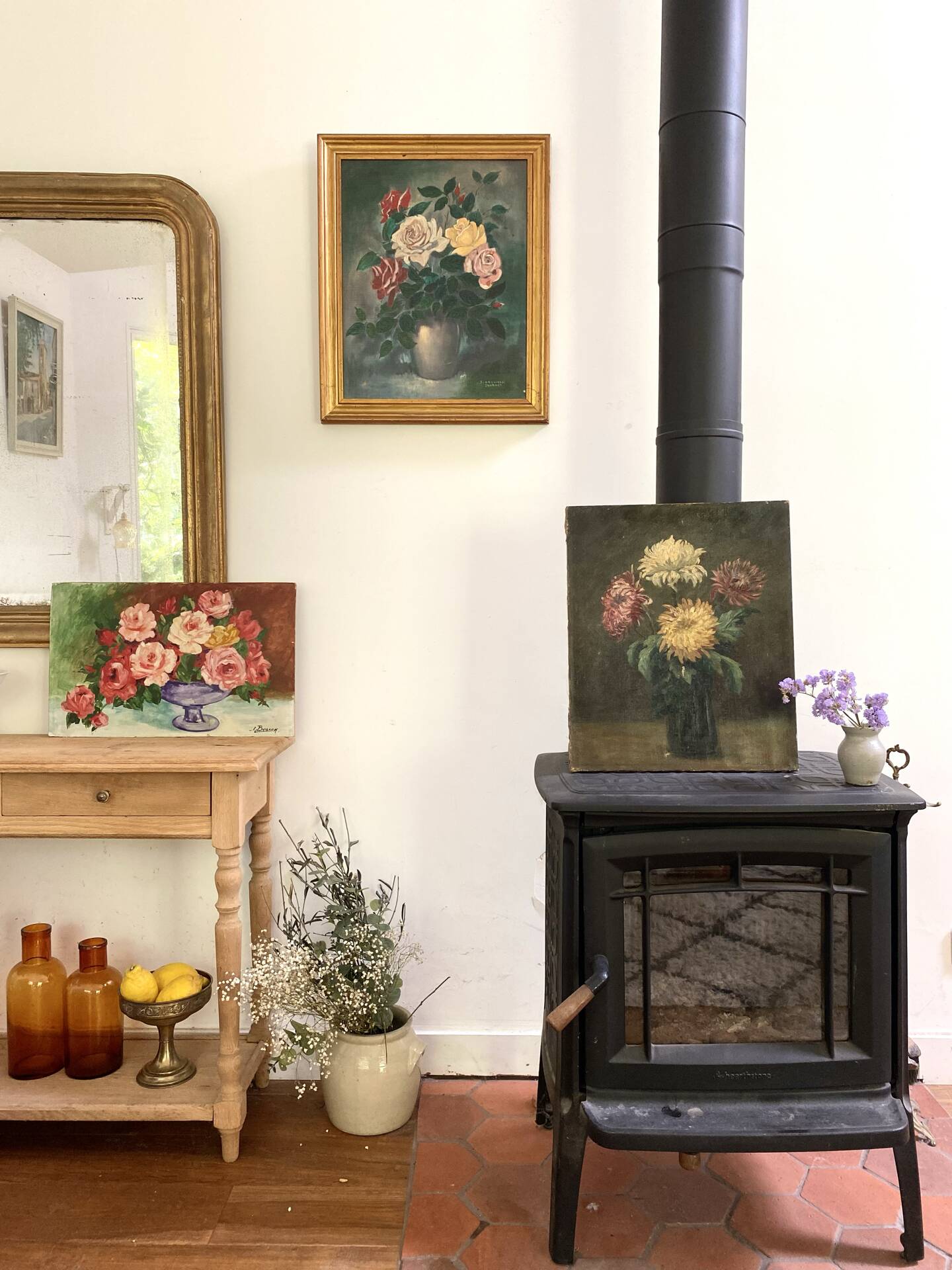 Old Painting Oil on Canvas Late 19th Century – Still Life with Chrysanthemums