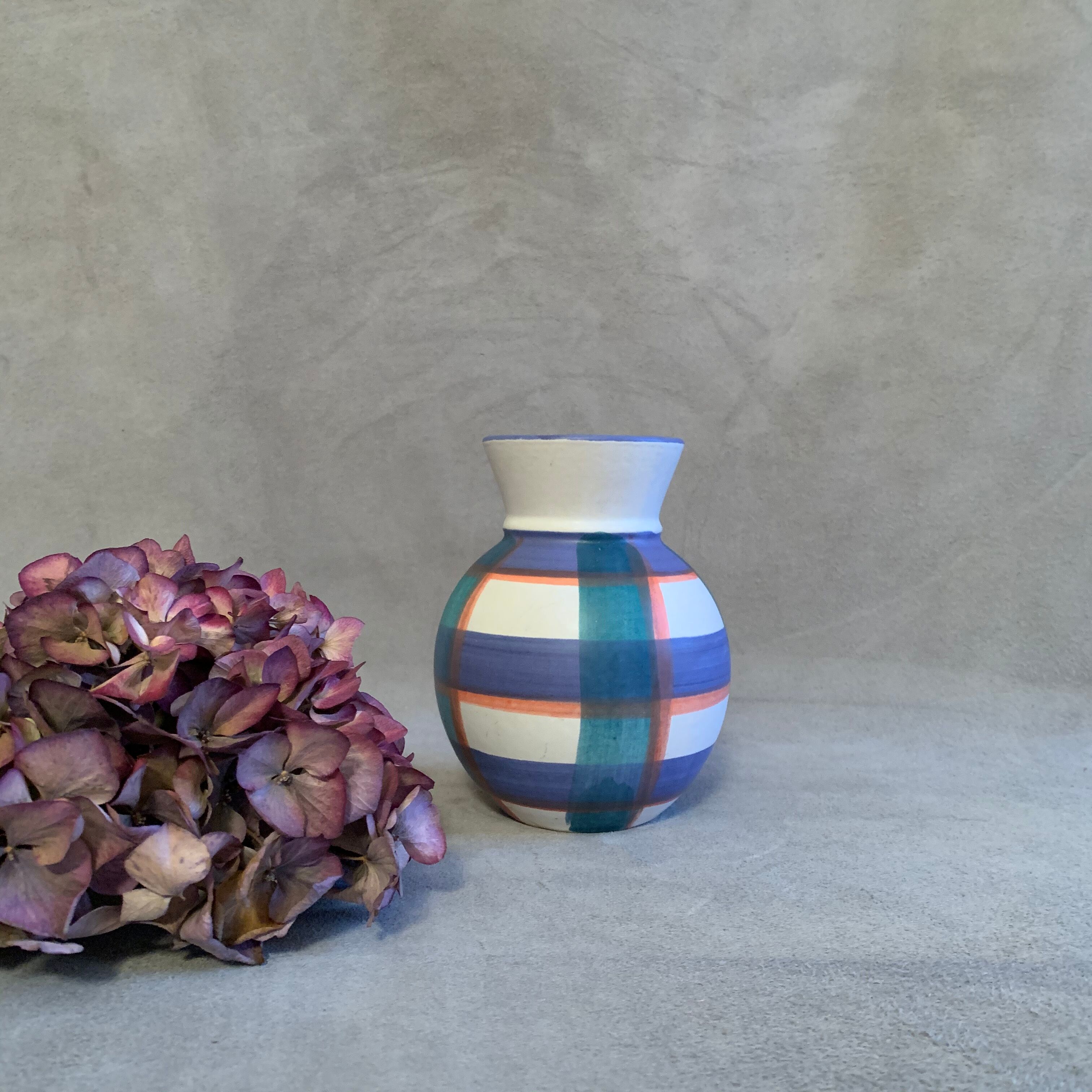 Green blue tartan vase