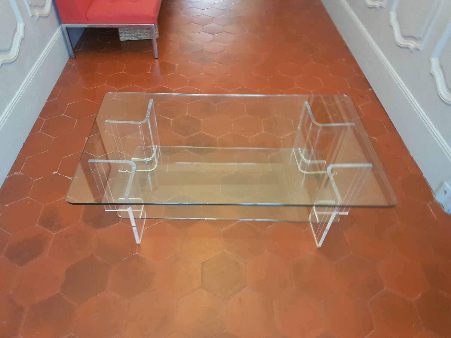 Large glass and plexi table 70s