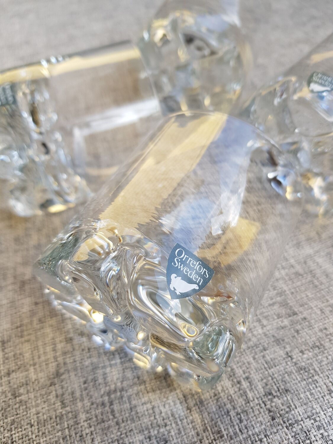 4 vintage Orrefors whiskey glasses designed by Olle Alberius, Sweden 1960s