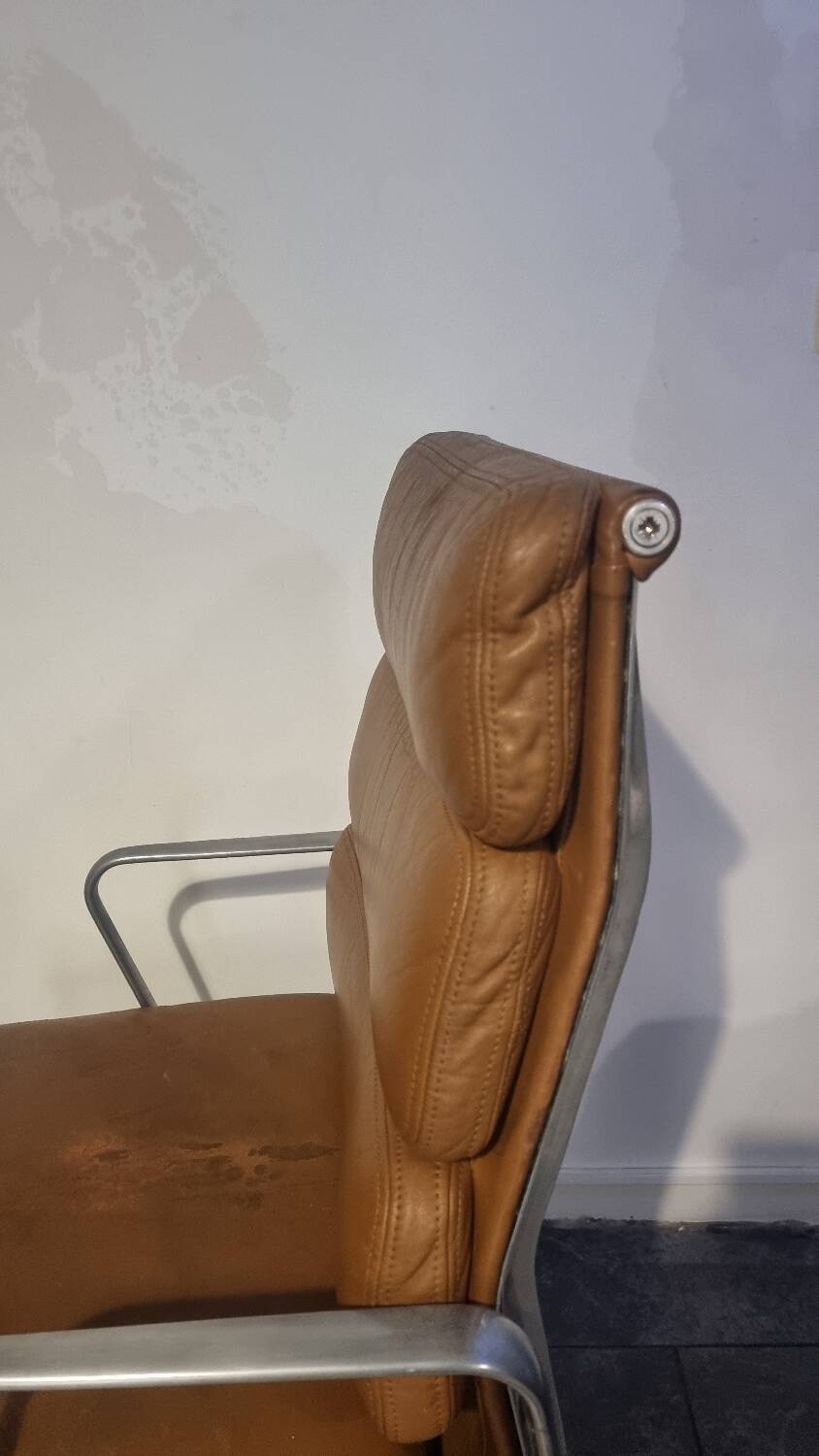 Eames Herman Miller Lumière Marron Chameau Cuir Souple Chaise Fauteuil