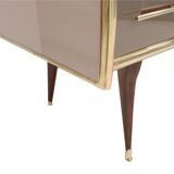 Mid-Century Modern Style Solid Wood and Colored Glass Italian Sideboard