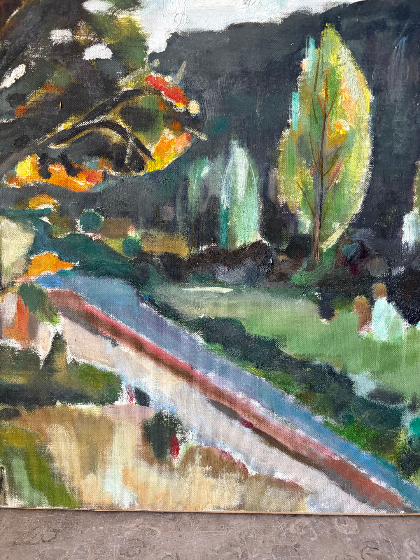 Path under the pines, oil painting on canvas