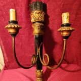 Large antique double wall light in gilded and black wood from the attic