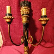 Large antique double wall light in gilded and black wood from the attic