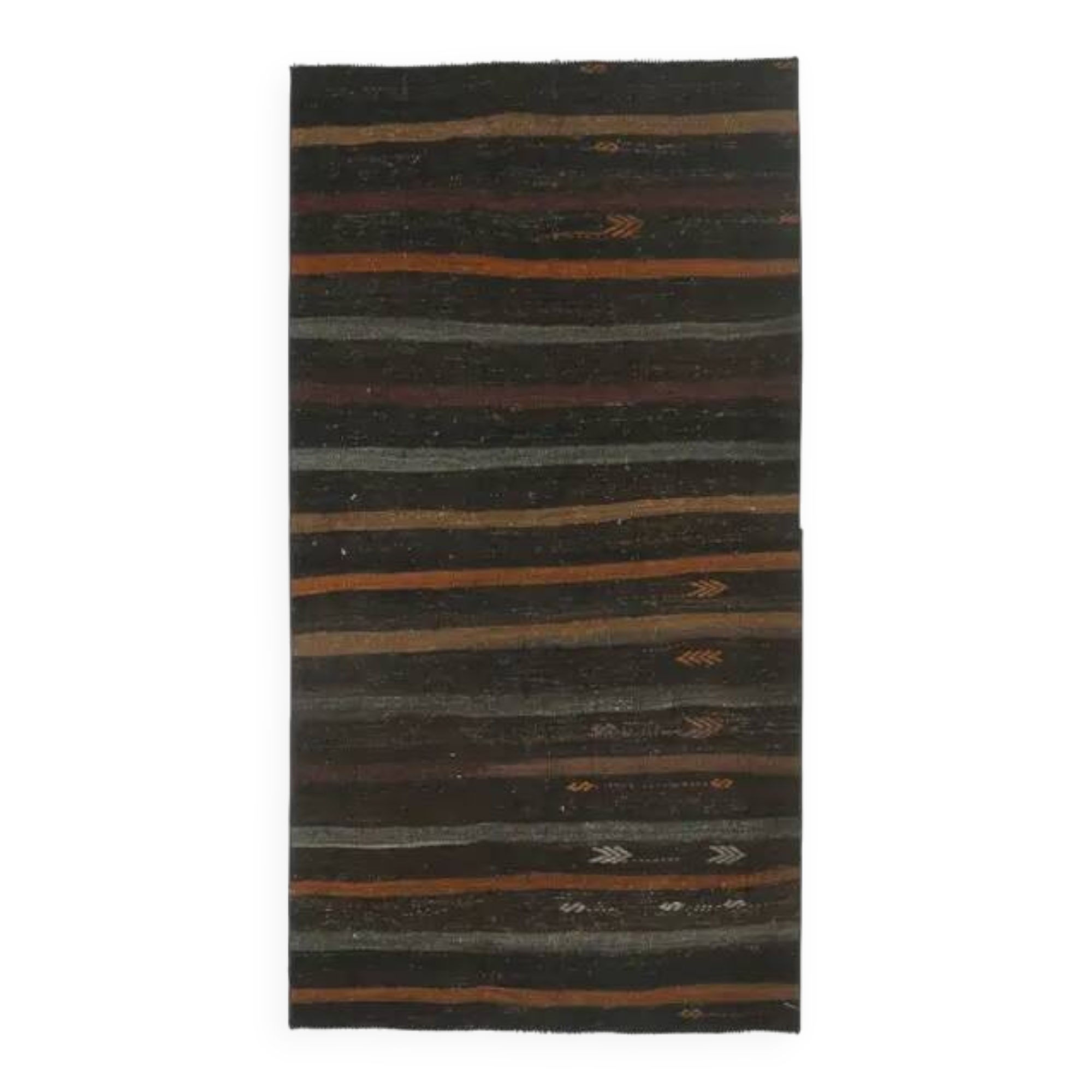 Vintage Turkish Hand-Knotted Wool Cotton Brown Kilim Runner 101x190