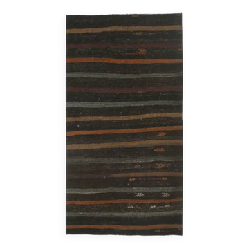 Vintage Turkish Hand-Knotted Wool Cotton Brown Kilim Runner 101x190