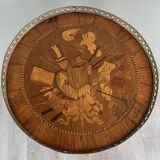 Marquetry Pedestal Table With Drawers And Round Top, 19th Century
