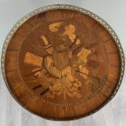 Guéridon en marqueterie avec tiroirs et plateau rond, XIXème siècle
