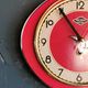 Vintage formica clock silent asymmetrical wall pendulum "Doby Matic red"