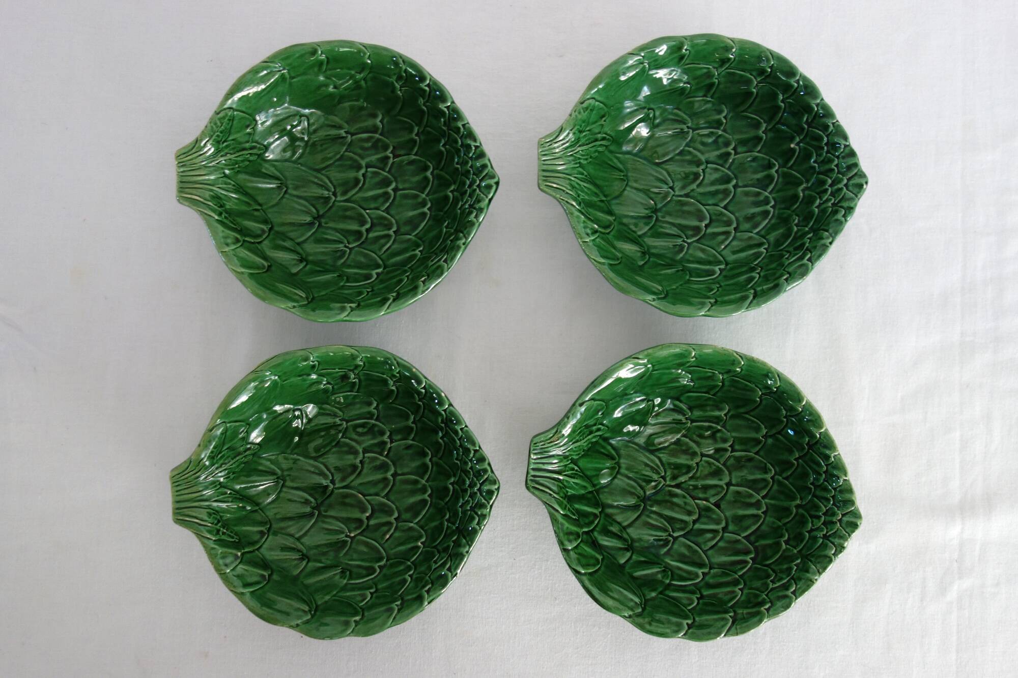4 vintage slipware artichoke bowls