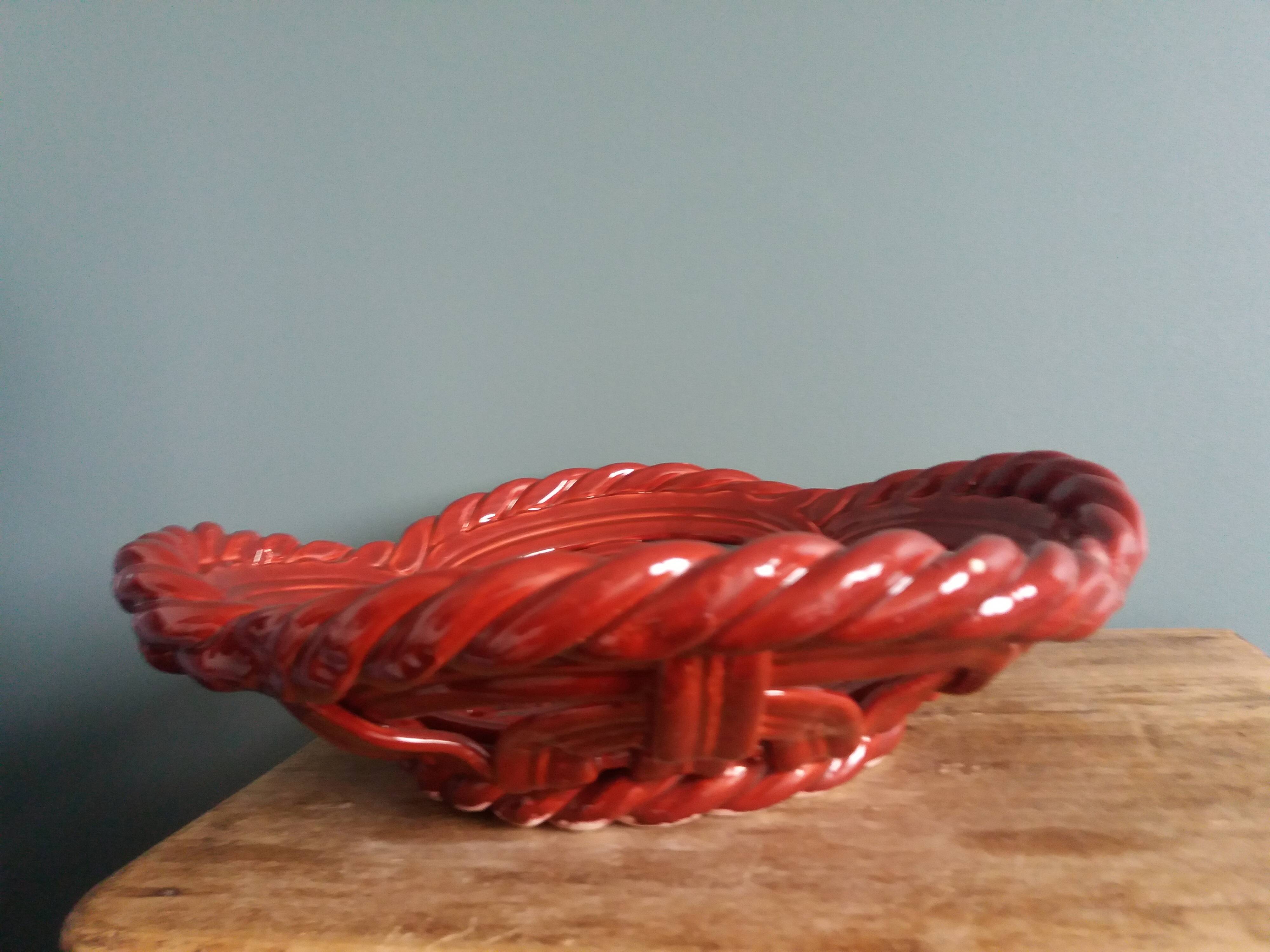 Fruit bowl, woven ceramic basket, Vallauris