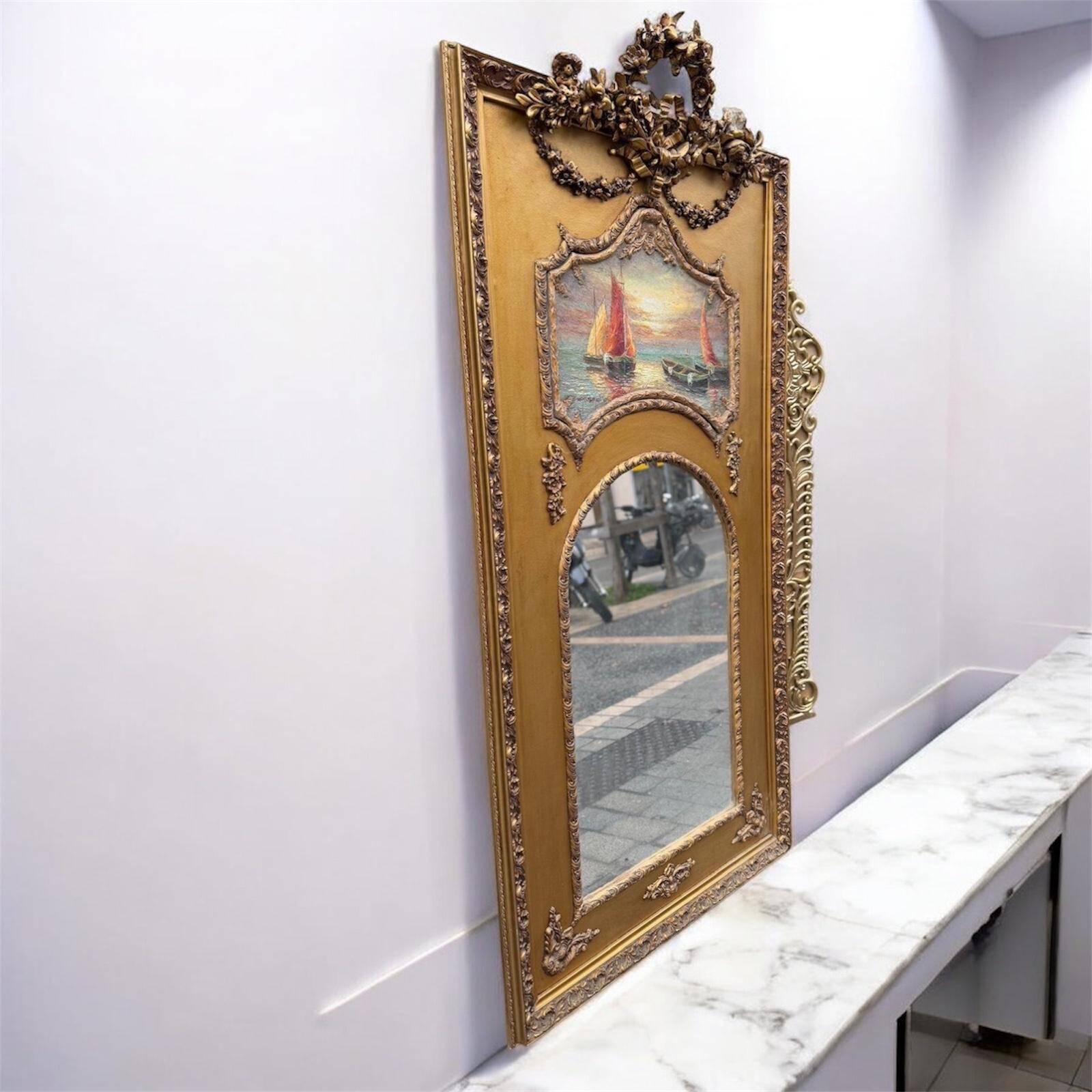 Large mirror with a boat painting