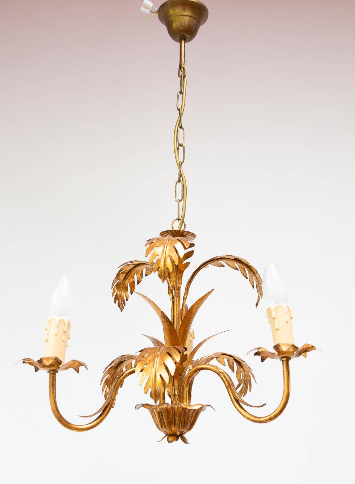 Lustre italien en metal doré feuilles palmier