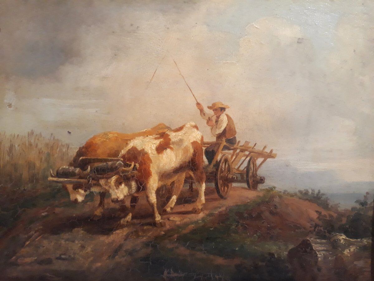 Oil on panel, charette 19th century