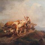 Oil on panel, charette 19th century