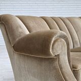 1960s, Danish 3-seater sofa, green furniture velour, oak wood legs.