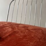 chaise style rinaldi en métal chromé et galette tissu daim, design 1970