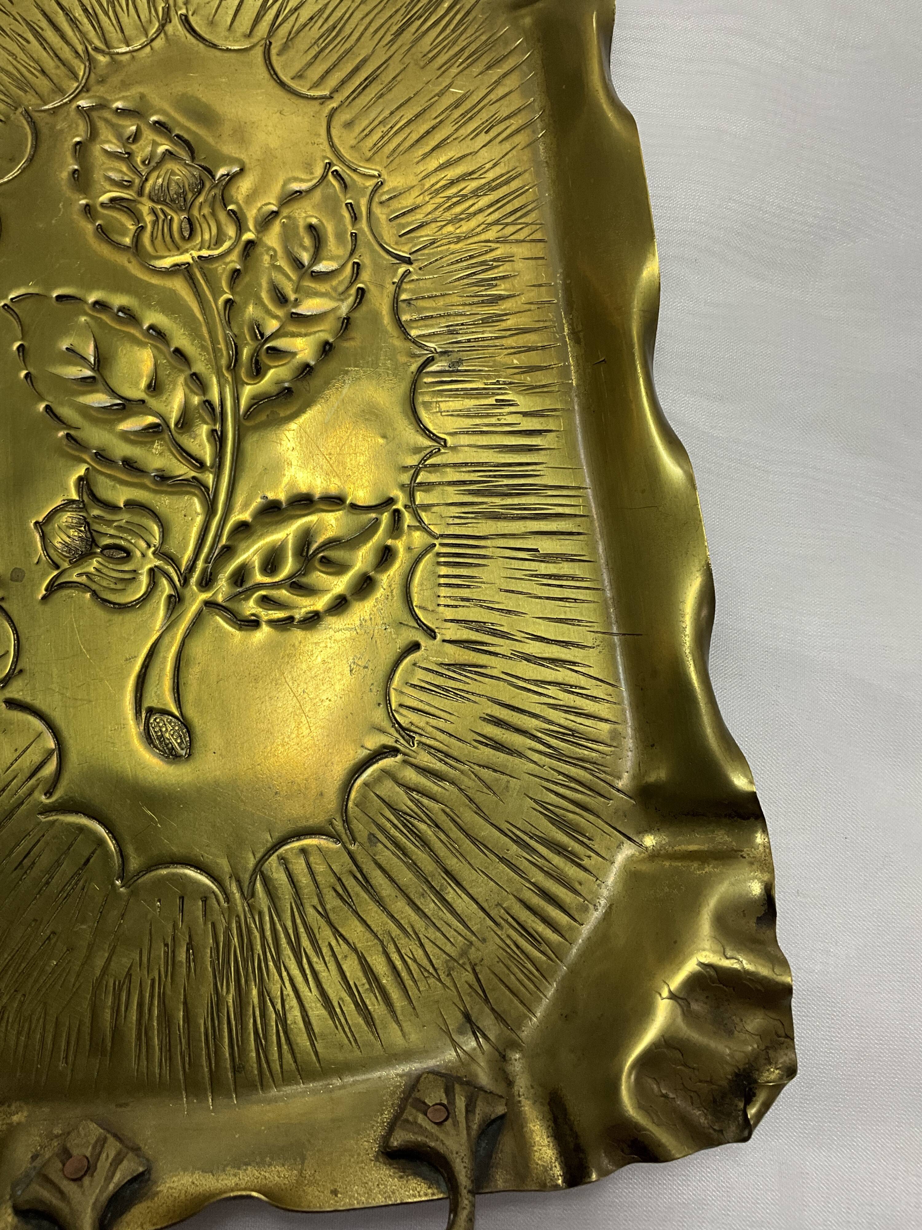 Brass tray with rose pattern