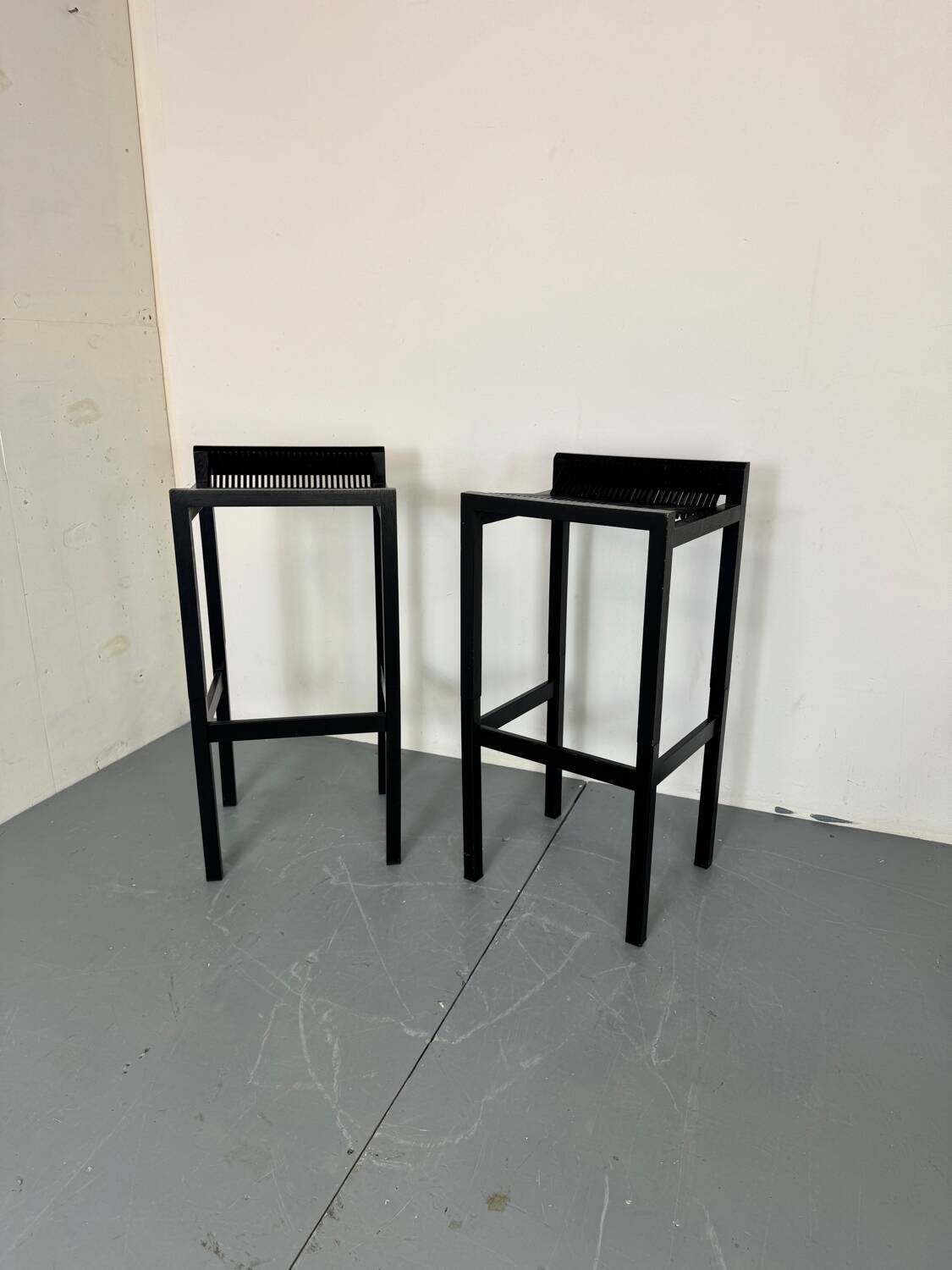 2 Modernist black Wood and Steel Bar Stools by Ruud Jan Kokke, 1980s