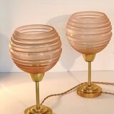 Pair of Art Deco bedside lamps in brass and etched glass