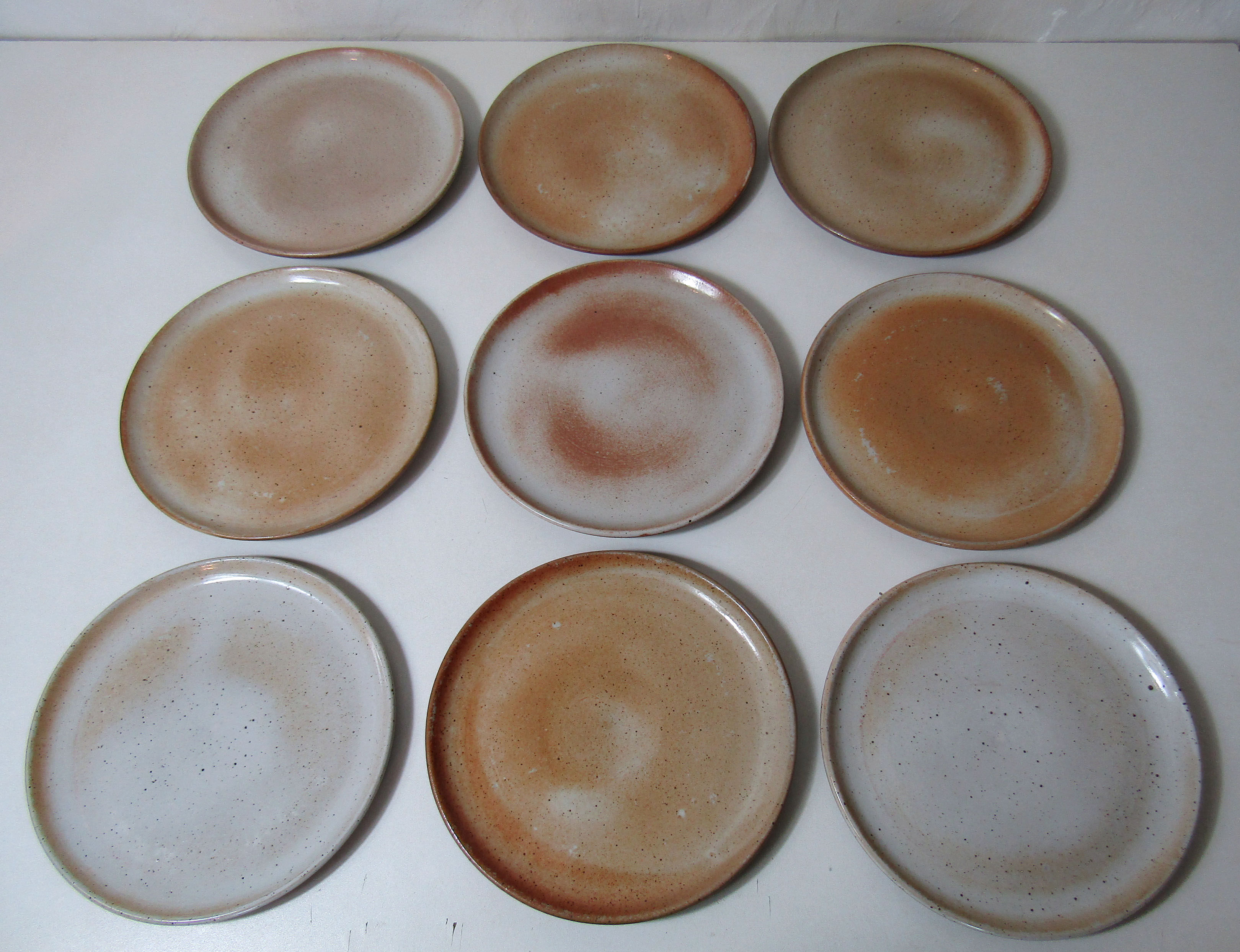9 assiettes plates en grès du marais