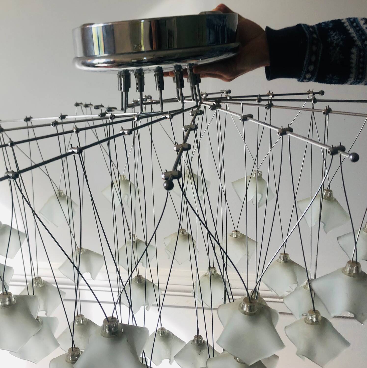 Lustre en cascade Lucciole par MetalSpot, italy, chromé et verre dépol