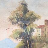 Antique Italian painting with Florentine frame and curved glass